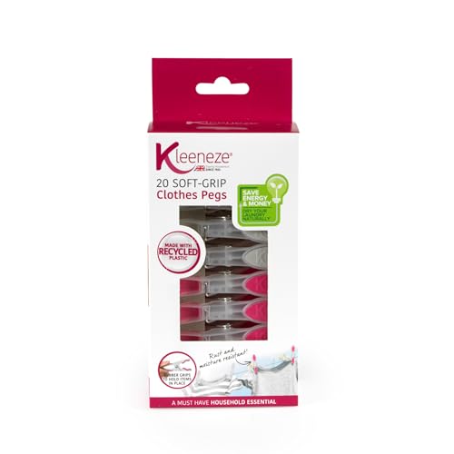Kleeneze 20-Pack Laundry Pegs Durable Clothespins Soft Ergonomic Rubber Grip Rust & Moisture Resistant Recycled Plastic Garment Pins for Washing Line/Clothes Airer Assorted Colours