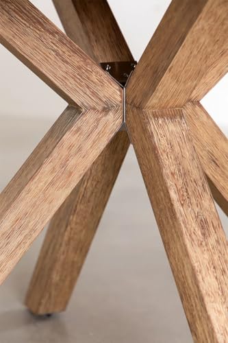 Image of Solid Wooden Round Coffee Table | Centre Table | 4 Seater Round Dining Table for Living Room, Dining Room, Hall & Home, Natural, (H75 x W50 x L120 CM)