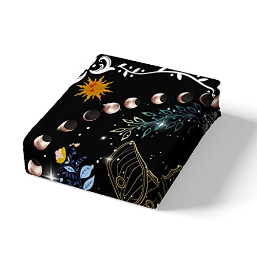 Sun And Moon Duvet Cover Full,Trippy Moon Phase Comforter Cover For Kids Boys Girls Teens,Gothic Moth Butterfly Mushroom Bedding Set,Galaxy Glitter Stars Quilt Cover With 2 Pillowcases Zipper&Ties #TOP4