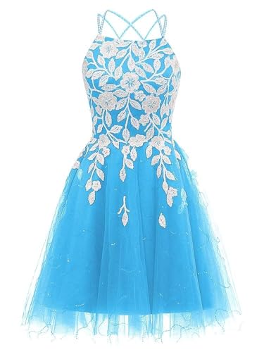 Changuan Lace Appliques Tulle Homecoming Dresses 2024 for Teens Short Prom Dress Spaghetti Strap Formal Cocktail Party Gowns