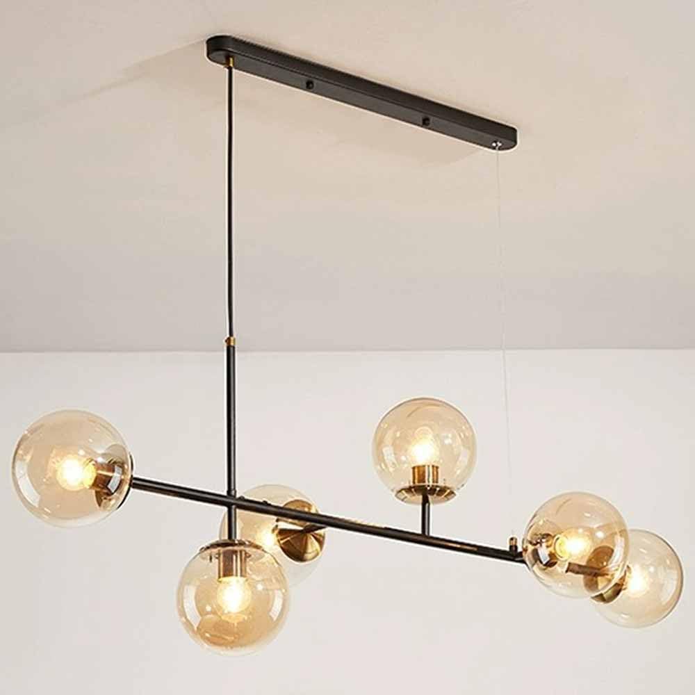 HYJAUSXB Modern Glass Globe Chandelier with Adjustable Height 6 Light Pendant Lighting Fixture for Kitchen Island Living Room Dining Mid Century Style Metal Hanging Ceiling