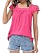 KEREDA Girls Short Sleeve Shirts Summer Tunic Tops Lace Openwork Ruffled Girls Cute Square Neck Clothes Blouse Rose Red 11-12Y