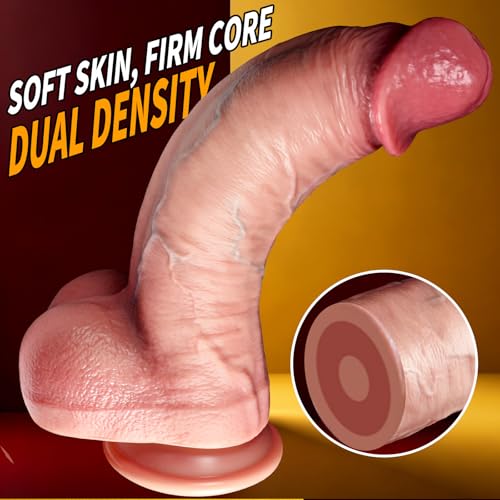 Image of Dual Density Realistic Dildo 9.8 inch - Premium Liquid Silicone Soft Skin with Firm Core - 2.2 inch Thick Girthy Suction Cup Dong for Women & Men - Waterproof & Body-Safe Flesh