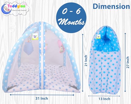 Image of Toddylon Baby Bed New Born Baby Bedding Set Combo of Baby Mattress with Mosquito Net | Bags | Cotton Beds | Carry Bag | Unisex Infants (0-6 Months) (2PCS Set)