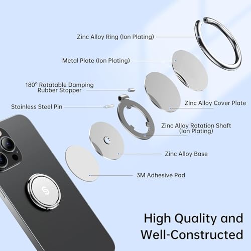 Image of Mizi Cell Phone Ring Holder Finger Grip Stand - 360 Rotation Metal Kickstand for Magnetic Car Mount, for All Smartphones & Tablets - Silver