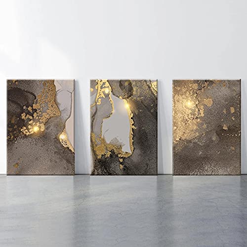Wall Art Marmer Canvas Schilderij Moderne Nordic Abstracte Goudfolie Zwart Grijs Foto Print Woonkamer Home Decor (50X70) X3 Unframed - Afbeelding 6