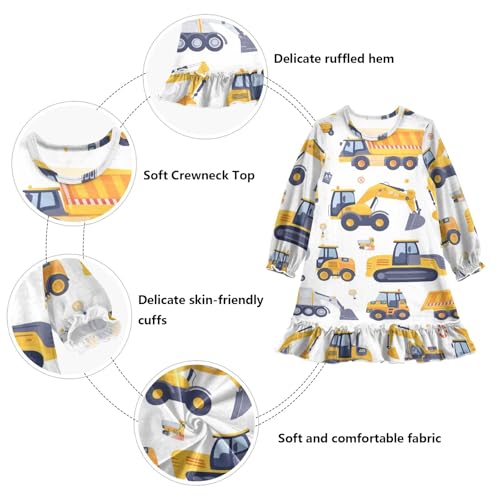 Car Excavator Girls Long Sleeves Dress, Winter Dresses Nightgowns Casual Swing Dress3