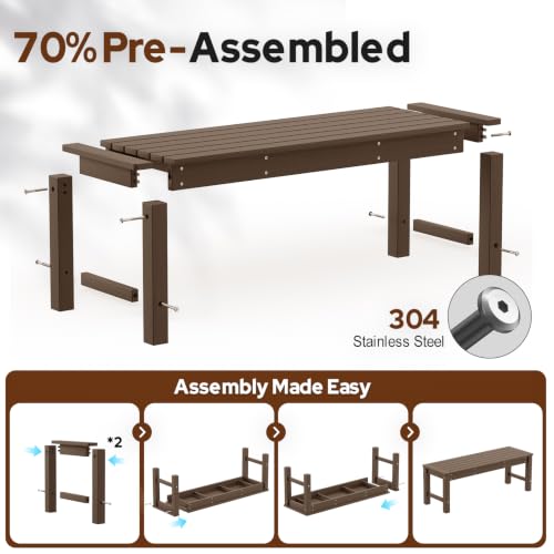 Image of Psilvam HDPE Outdoor Bench, 2-Person Backless Garden Bench, Brown, 2PCS