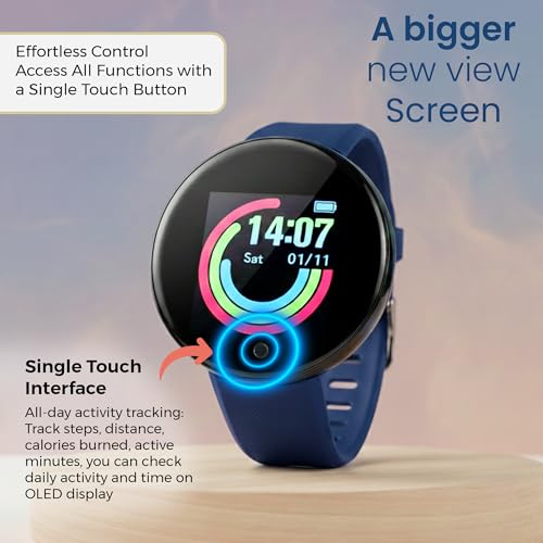 Image of Bouncefit M I D18 Round Fitness Band Smart Watch for Men, Women, Boys, Girls, Kids - Single Touch Interface, Water Resistant, Workout Modes, Quick Charge Sports Smartwatch - Blue HH