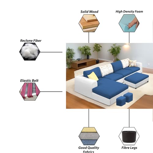 Image of Koza LHS 8 Seater L Shape Sofa Set with Center Table for Living Room (Blue Grey Fabric) Premium Fabric Sofa