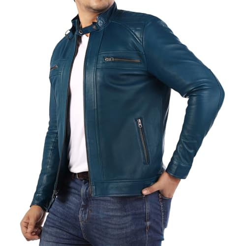 Image of Jild Signature Diamond Style Lambskin Leather Jacket Men - Premium Leather Cafe Racer Vintage Look Motorcycle Jacket Men