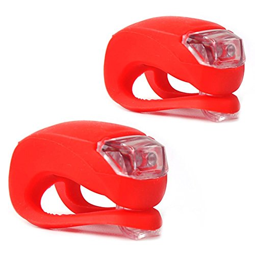 Lxnoap 2Pcs LED Clip-On Silicon Band Bicycle Lights 3 Flashing Modes Red