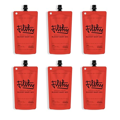 Filthy Bloody Mary Mix, Premium Cocktail Mixer, All-Natural, Travel Friendly for Vacation, Brunch, Home Bars and Hosting, Made From Real Tomatoes, 8 Oz Pouch, 6 Pack