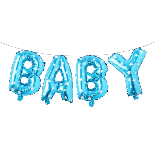 Image of 16 Inch Baby Letter Balloons Multicolor Foil Balloons BABY Balloons, 4 Pcs Foil Aluminum Balloon for kids Birthday, Baby Shower, Wedding, Gender Reveal Party Decorations (BABY Blue Star)