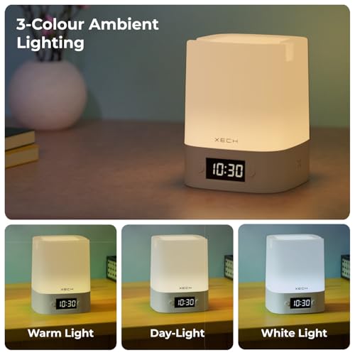 Image of Xech Digital Clock with Pen Stand, Ambient Night Light & Mobile Holder | 3-Colour Ambient Light, Touch Control | Rechargeable Night Lamp for Office, Study & Bedside (Nova Digital)