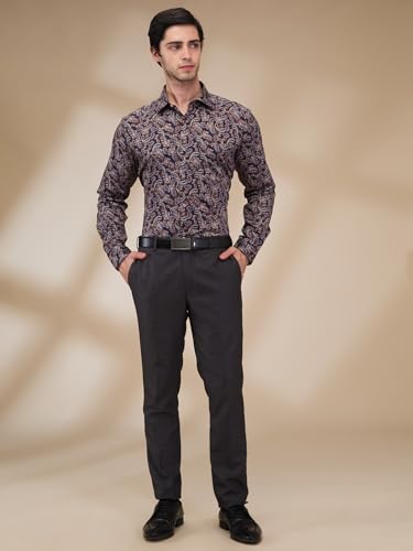 Image of Park Avenue Men's Print Pattern Slim Fit Cotton Blend Full Sleeve Semi Cut Away Collar Formal Shirt