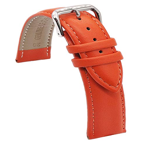TIME4BEST Strap 8 Colors Leather Watch Band,Leather Replacement Wrist Strap Men Women 12mm 14mm 16mm 18mm 20mm 22mm Metal Buckle Classic Watch Strap (14mm, Orange)