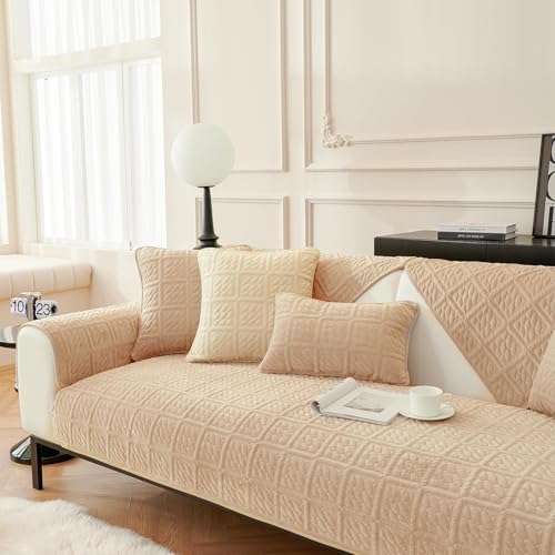 New Milk Velvet Soft Sofa Cover 1 2 3 Seater, Universal Couch Cover Non-Slip Corner Sofa Cover L Shape Sofa Slipcovers Furniture Protector for Living Room(Khaki, 1PC 70 * 70cm Armrest or Backrest)