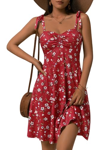 OURIN Short Summer Dress Tie Straps Sleeveless Milkmaid Wedding Guest