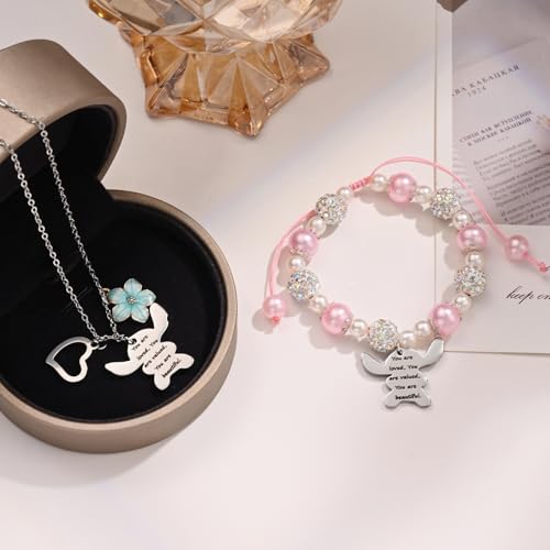 Image of Cute Bracelets Necklace Jewelry Set for 2 Pink Pearl Bracelets Beautiful Gift,Birthday Christmas for Women