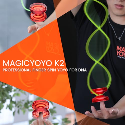 Image of MAGICYOYO K2 Finger Spin Yoyo Professional, Responsive Yoyo for Kids 8-12, Dual Purpose Trick Yo yos for Adults with KK Bearing, Yo-yo Strings, Yo yo Glove & Bearing Kit (Crystal Red)
