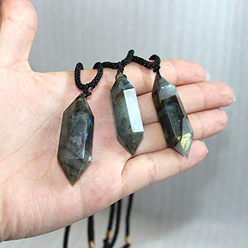 Image of Runyangshi Labradorite Healing Crystal Pendants, Double Pointed Natural Crystal Quartz Necklace 6 Faceted Chakra Crystal Wand Stone