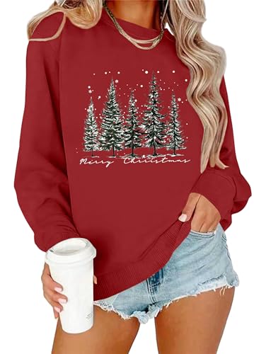 Image of PECHAR Christmas Tree Sweatshirts Women Pine Tree Print Shirts Nature Lover Gift Casual Tee Long Sleeve Xmas Pullover