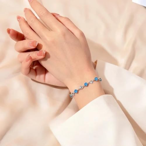 Image of Zarkan 925 Hallmark Silver Blue Crystal Heart Bracelet | Authentic and Certified | With Certificate of Authenticity | Beautiful Gift for women and girls