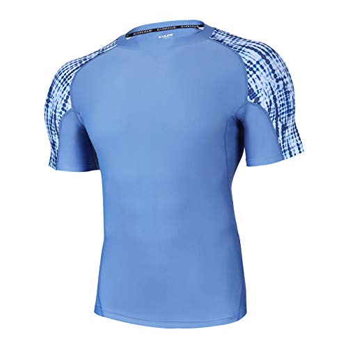 HUGE SPORTS Men's Rash Guard Short Sleeves UPF 50+ UV Sun Protection Quick Drying Splice Compression Swim Shirts