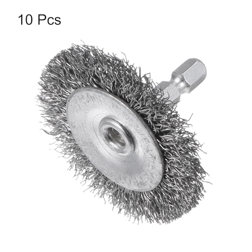 Image of uxcell 10Pcs Wire Wheel Brush 2 inch High Carbon Steel Wire Drill Brush with 1 /4-Inch Hex Shank for Rust Removal Corrosion Scrub Surfaces