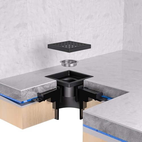 Snapklik.com : EXF Square Shower Drain 4 Inch Matte Black, Stainless ...