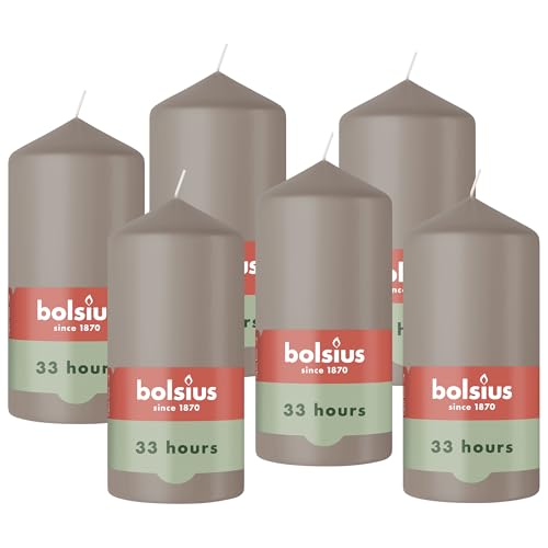 Bolsius - Stumpenkerze - Taupe - 12cm - 6 Stück - Brenndauer 33...