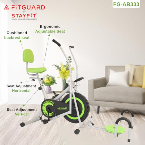 Image of FITGUARD by STAYFIT Airbike FG-AB 333 | Exercise bike | Gym Cycle for home | Mx Wt : 120 KG (Green FG-AB 333)