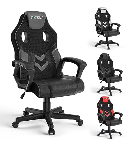 bigzzia Gaming Chair Ergonomic Office Chair - PU Leather Computer Chair With Headrest, Adjustable Height Office Armchair 360°Swivel For PC Office Gamer (Gray)