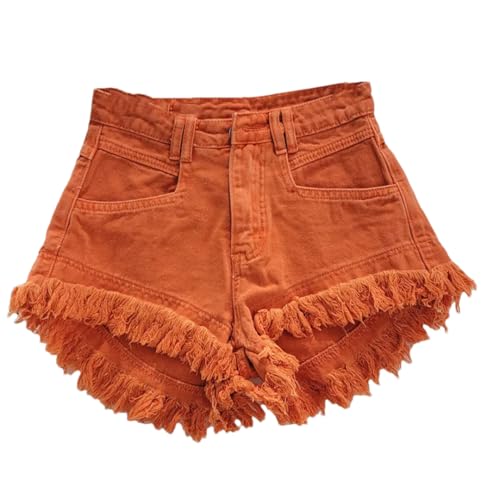 Pantalon d'été en jean femme haut de gamme orange coupe large fluide L