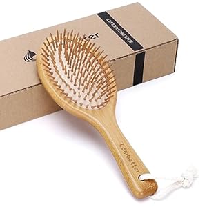 Combetter Bamboo Hair Brush, Natural Paddle Brush to Soften and Improves Hair Texture – Soothing Massage to improve Dandruff Eco-Friendly Wooden Comb for All Hair Types