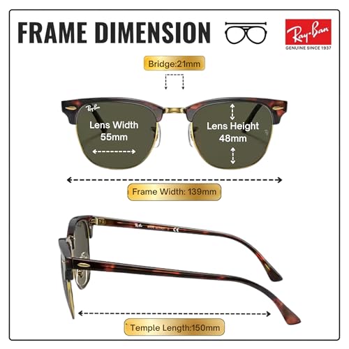 Image of Ray-Ban RB3016 CLUBMASTER CLASSIC Square Shaped Sunglasses for Men & Women with Official RAYBAN Eyewear Kit