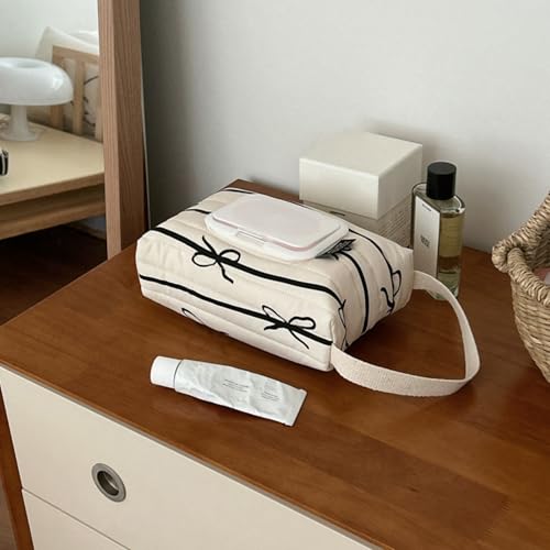 Estuche portátil de algodón con rayas elegantes y lazo miniatura 7
