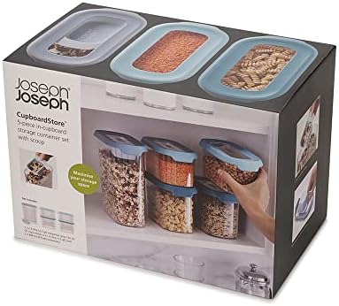 Joseph Joseph Cupboardstore Space Saving Kitchen Cupboard Airtight Food Storage Set, Set of 5 Plus Handy Scoop - Clear