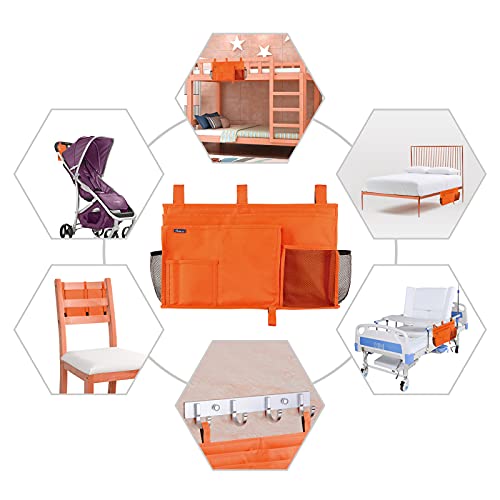 Image of Surblue Caddy Hanging Organizer Bedside Storage Bag for Bunk and Hospital Beds, Dorm Rooms Bed Rails(8 Pockets),Orange