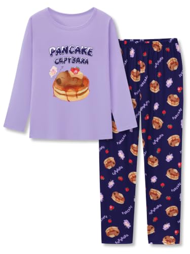 Image of Beezizac Girls Pajamas Cute Print Short /Long Sleeve Pants Set Size 6-18 | Soft Stretch Poly Blend, Comfy Crewneck, Elastic Waist Pants, Everyday & Holiday Sleepwear for Big Girls, Tweens & Teens
