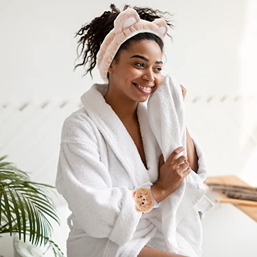 Whavel 3Pcs Spa Headband Face Wash Headband And Wristband Set, Cute Bear Ears Headband For Washing Face Makeup Headband Facial Headband Arm Bands For Washing Face (Bear, Coffee) #TOP7