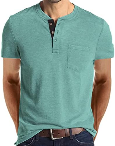 Lexiart Mens Fashion Henley Shirts Short Sleeve Button Cotton T-Shirt with Pocket