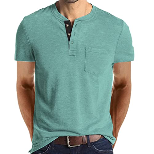 Lexiart Mens Fashion Henley Shirts Short Sleeve Button Cotton T-Shirt with Pocket