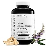 Vitex Agnus Castus Sauzgatillo 6000 mg. 180 cápsulas veganas para 6 meses de tratamiento. Extracto concentrado al 15:1 con un 0,5% en Vitexina, aportando 6000 mg. Fabricado en España por HIVITAL