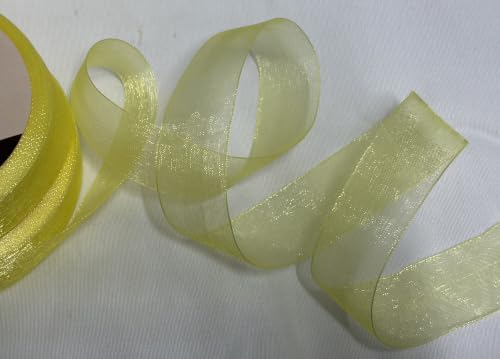 Image of Bells&Whistles Sheer Organza Ribbon | Pack of 2 | Length: 50 Yards Width: 1 inch | Christmas, Festive Decoration. (Lemon Yellow)