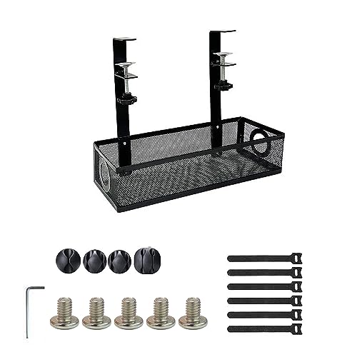 Bandeja organizadora de cables para escritorio, sin taladro, organizador de cables metálico para oficina y hogar, negro miniatura 1