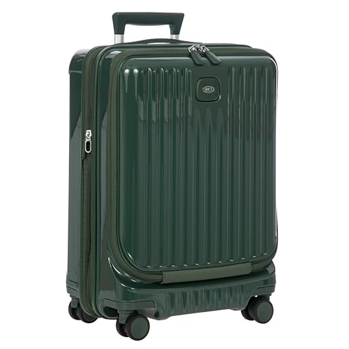 Image of Bric's Positano Trolley Spinner - Carry-On Luggage with Built-In USB Port and Lock - Lightweight Suitcases Made From Durable Polycarbonate - Protector Cover Included - 21 Inch with Pocket, Emerald