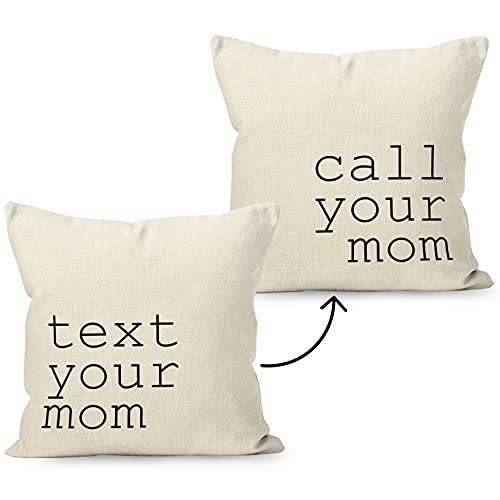 Liosei Call Text Your Mom Reversible Linen Throw Pillow Cover 18 x 18 Inch Classroom Pillow Covers Graduation Gifts for College Dorm Decor Freshman Gift Throw Pillow Covers (White)