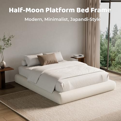 Image of RECCI AirFrame Half-Moon Upholstered King Platform Bed Frame, Minimalist Boucle Curved Arched Base, 5 Inch Fully Round Cushioned Foam, No Box Spring Needed, Easy Assembly | Round Shaped